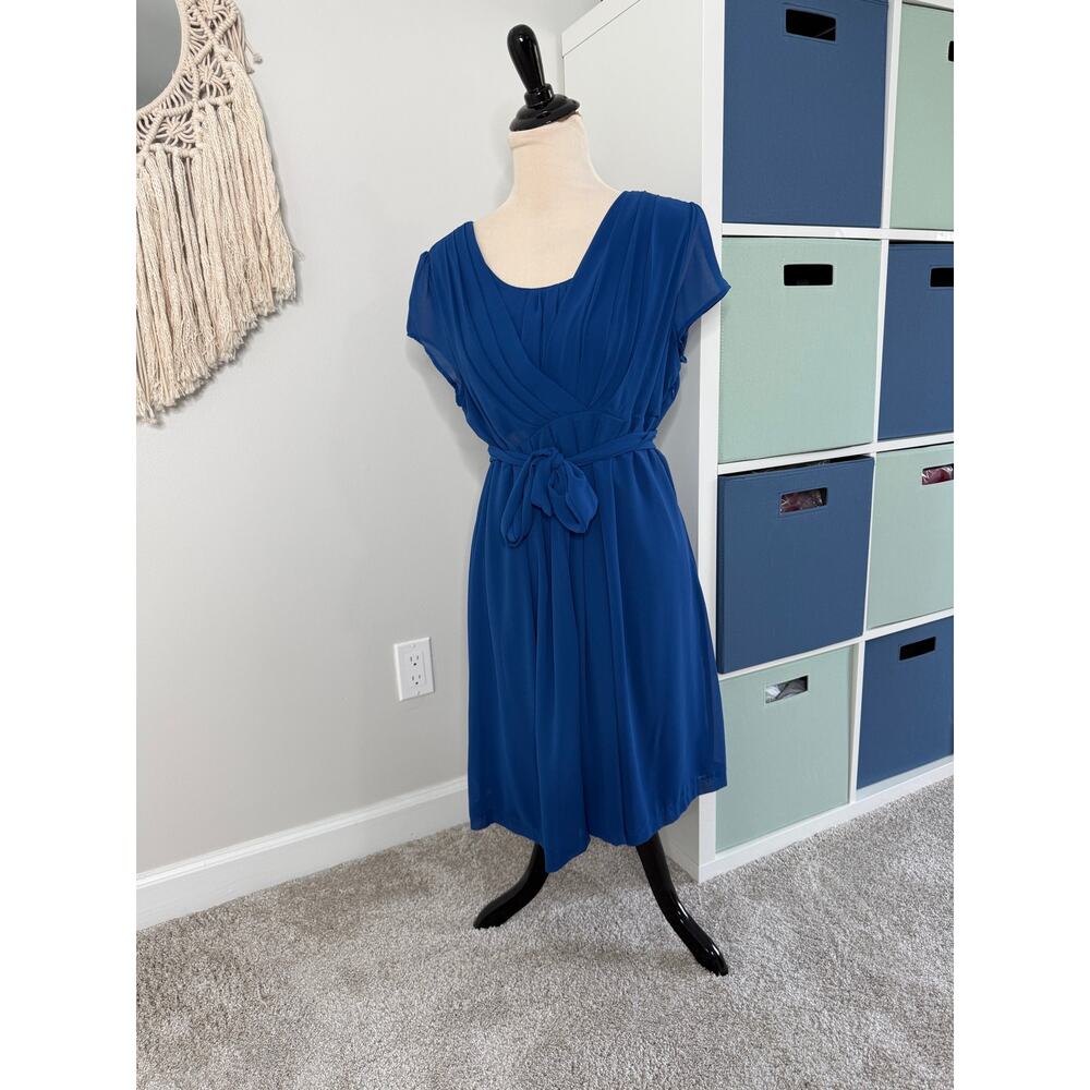 Seraphine Royal Blue Knot Tie Bow Front Chiffon Short Maternity Dress US 10